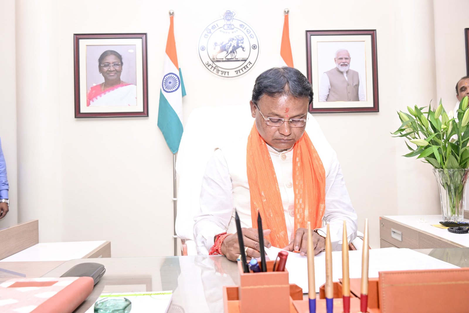 CM Majhi starts work at Lok Seva Bhawan, announces key Odia initiatives