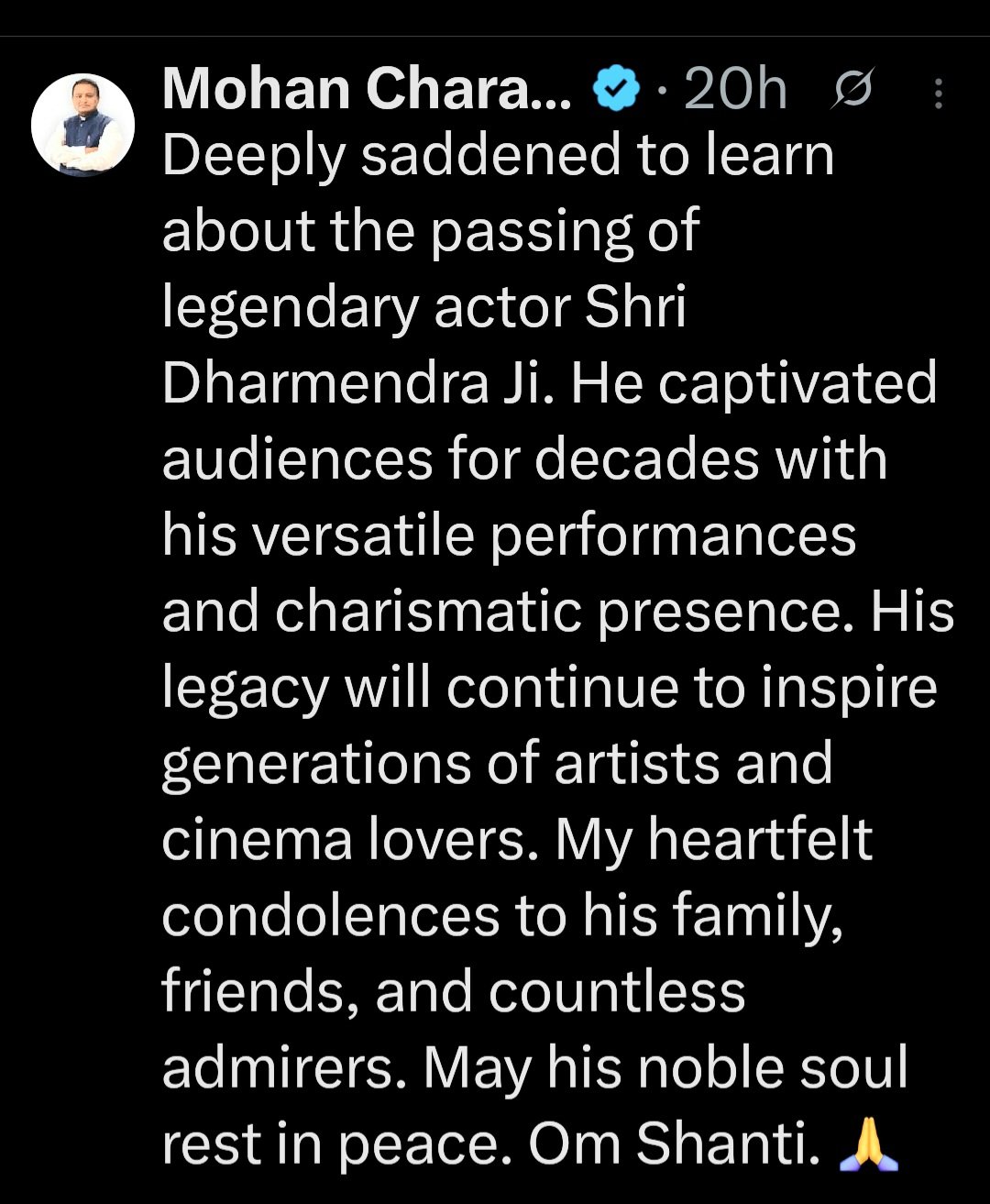 CM Mohan Majhi pays heartfelt tribute to veteran actor Dharmendra