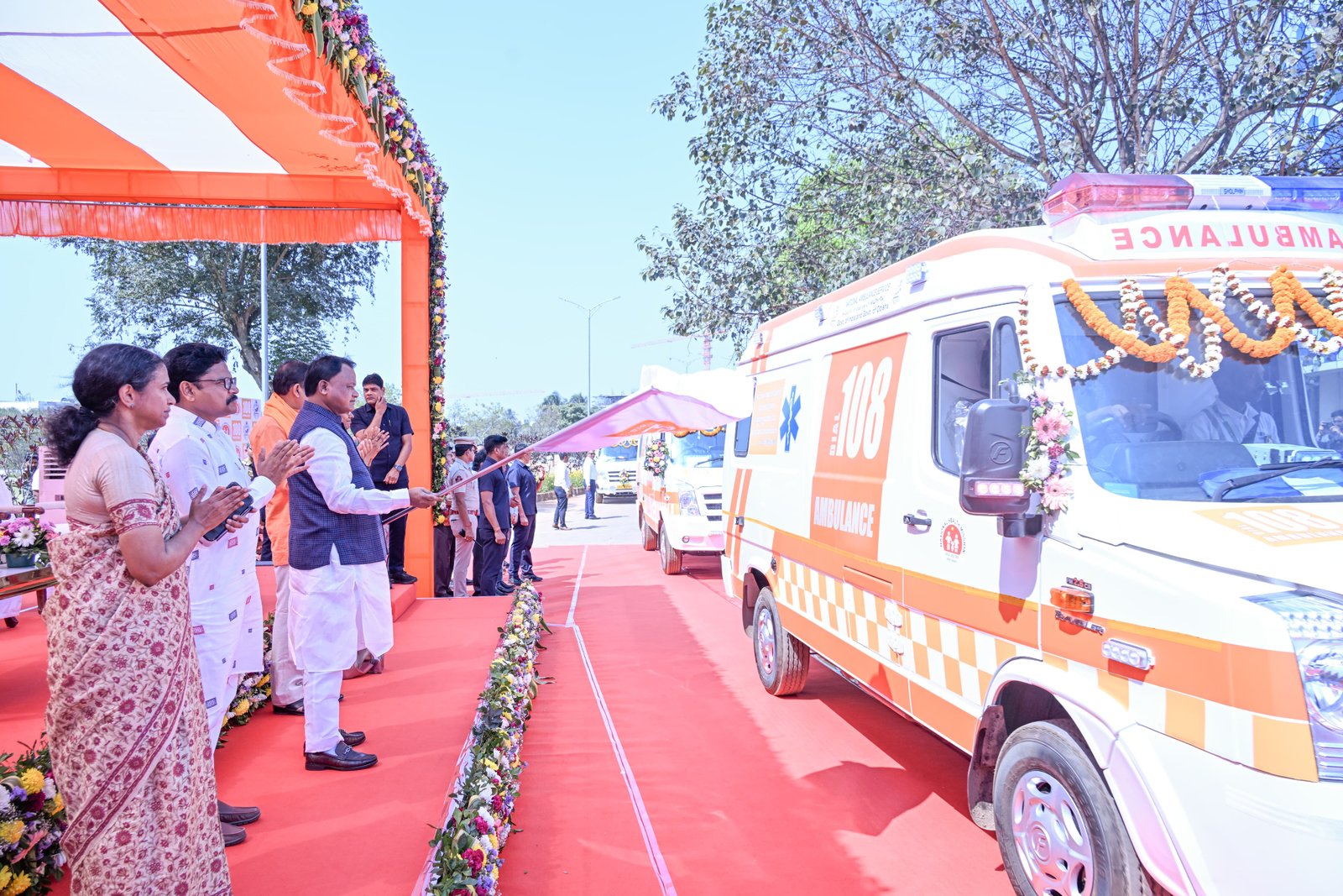 CM Majhi flags off 250 ambulances in second phase of expansion drive