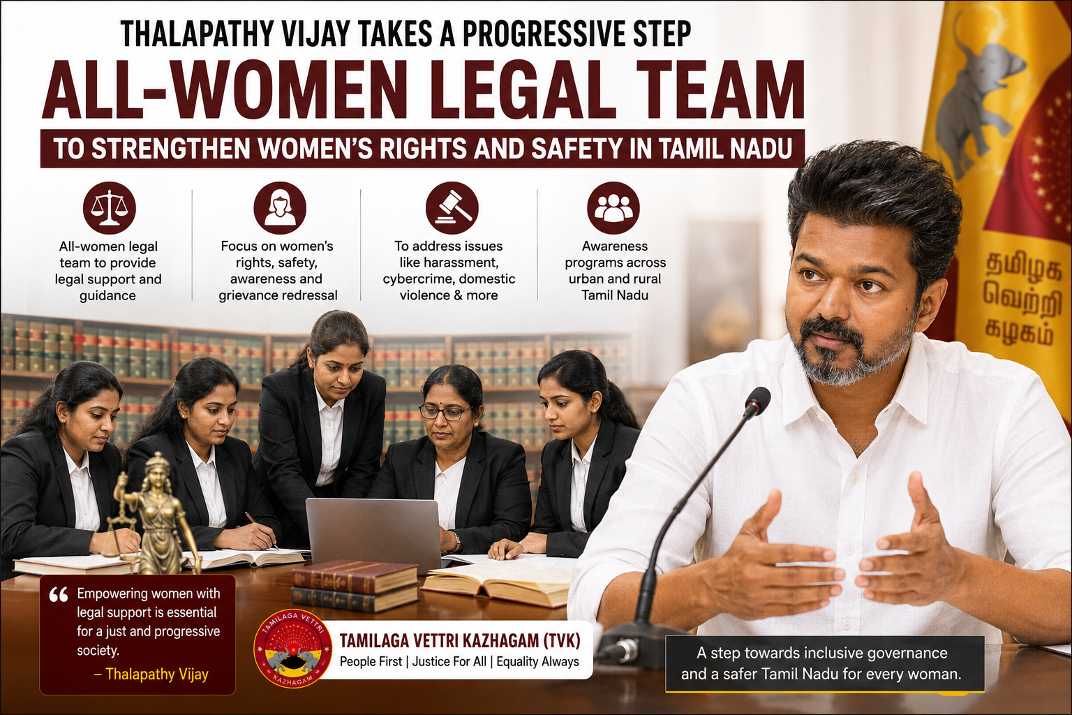 Thalapathy Vijay Forms All-Women Legal Team to Strengthen Women’s Rights and Safety in Tamil Nadu