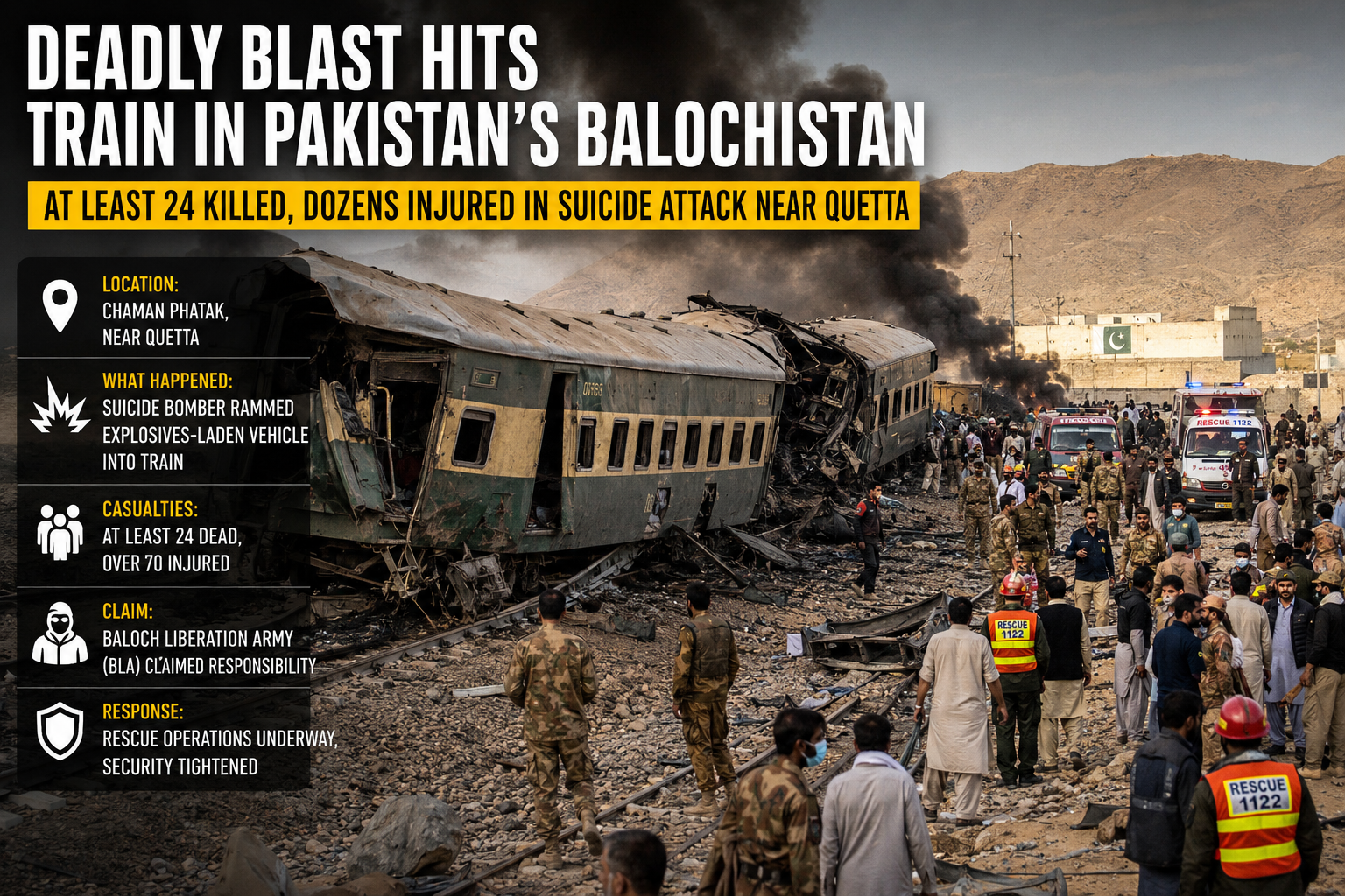 Deadly Blast Hits Passenger Train in Pakistan’s Balochistan, Dozens Killed