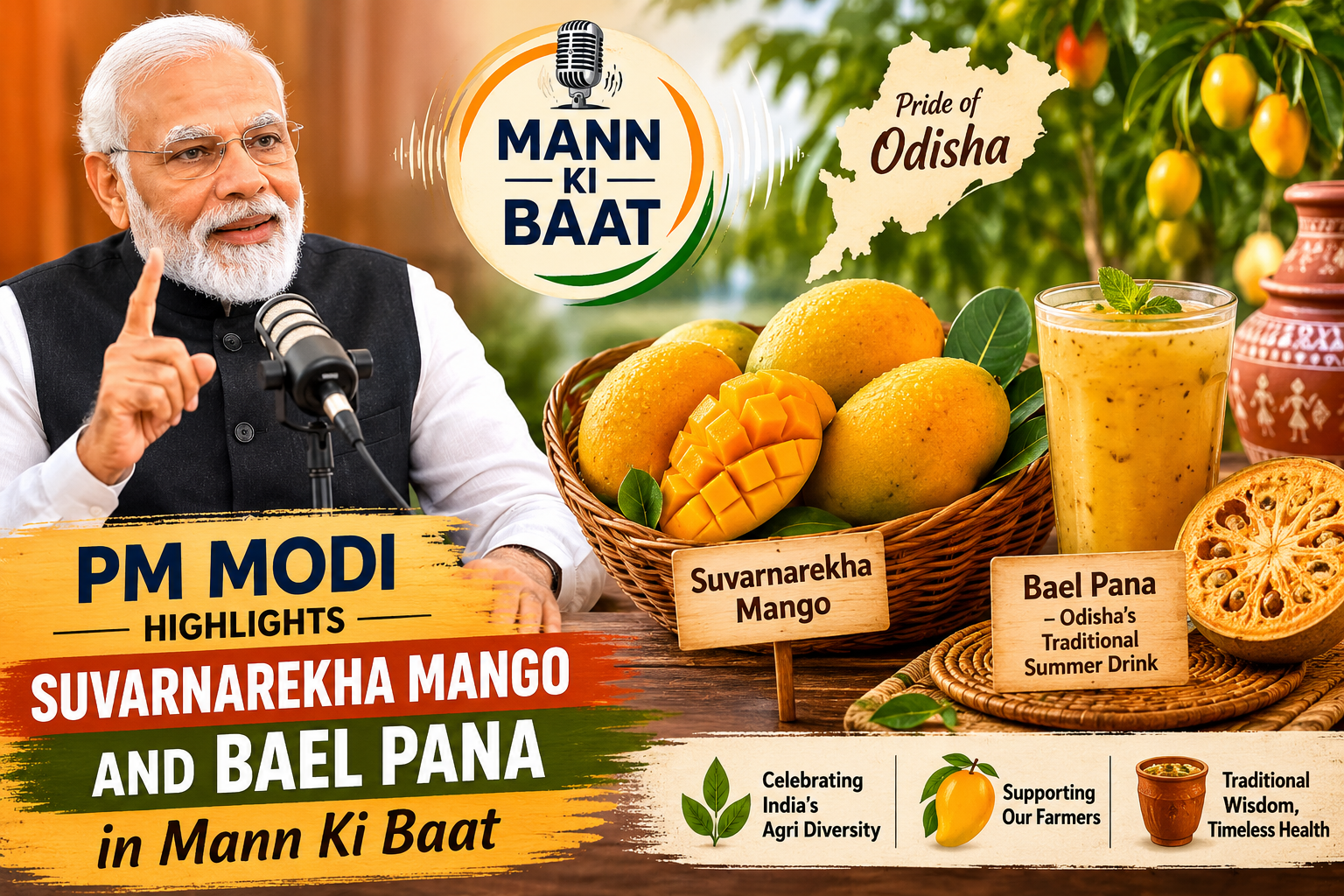 PM Modi Highlights Odisha’s Suvarnarekha Mango and Bael Pana in Mann Ki Baat