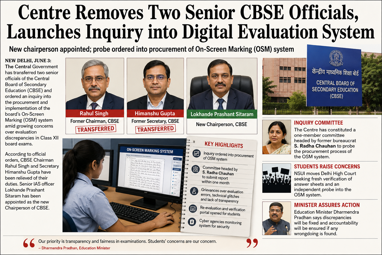 Centre Removes Two Senior CBSE Officials, Launches Inquiry into Digital Evaluation System