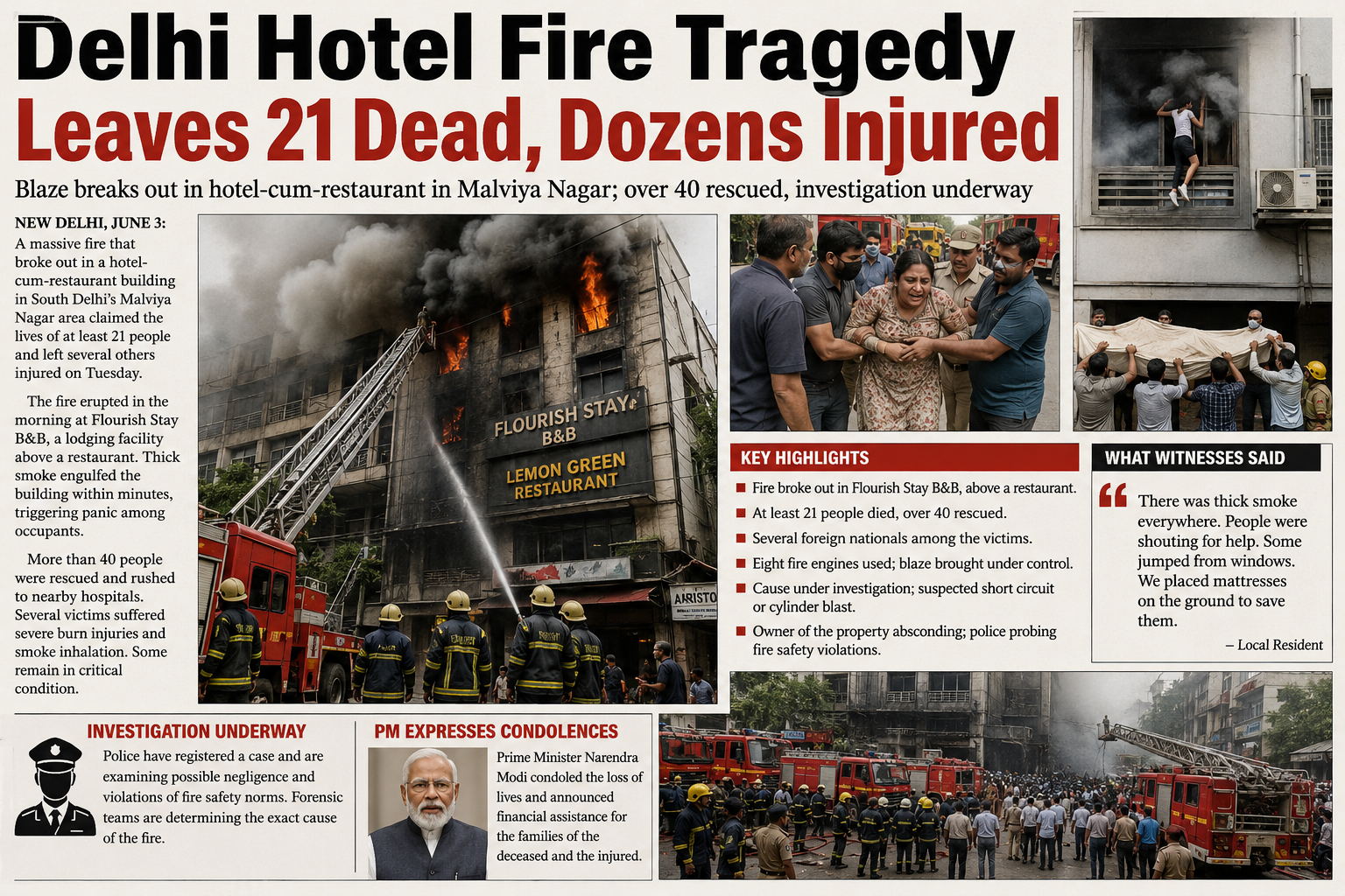 Delhi Hotel Fire Tragedy Leaves 21 Dead, Dozens Injured