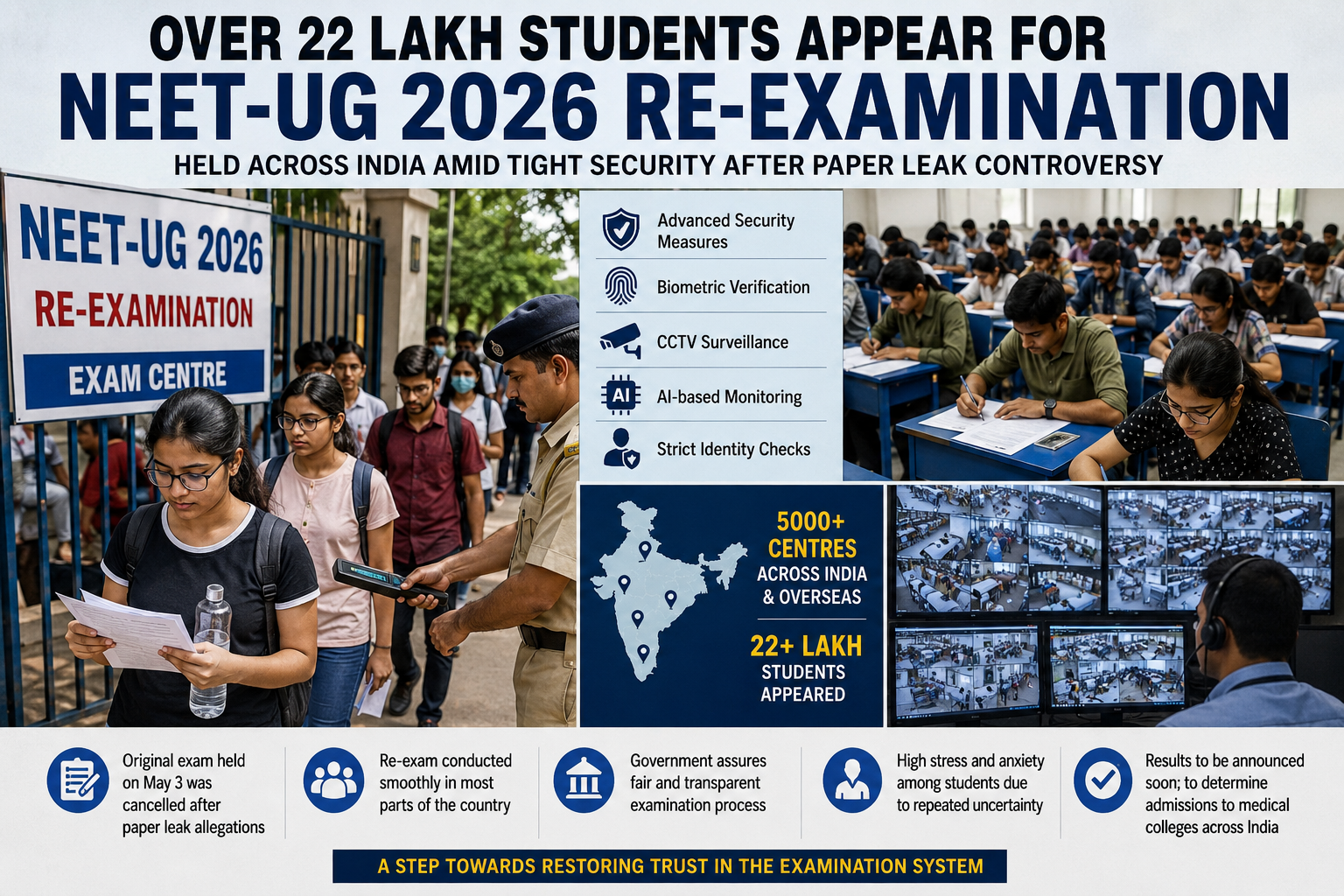 Over 22 Lakh Students Take NEET-UG 2026 Re-Examination Amid Enhanced Security