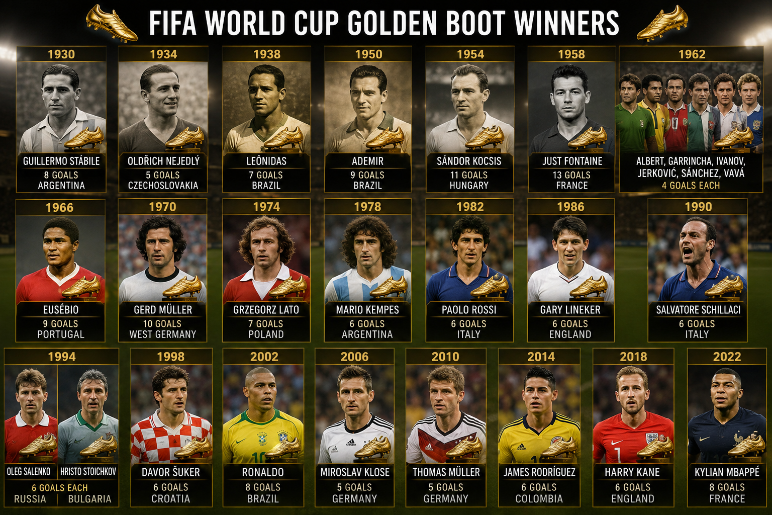 Golden Boot Winners: Football's Greatest Goal Scorers Who Lit Up the FIFA World Cup