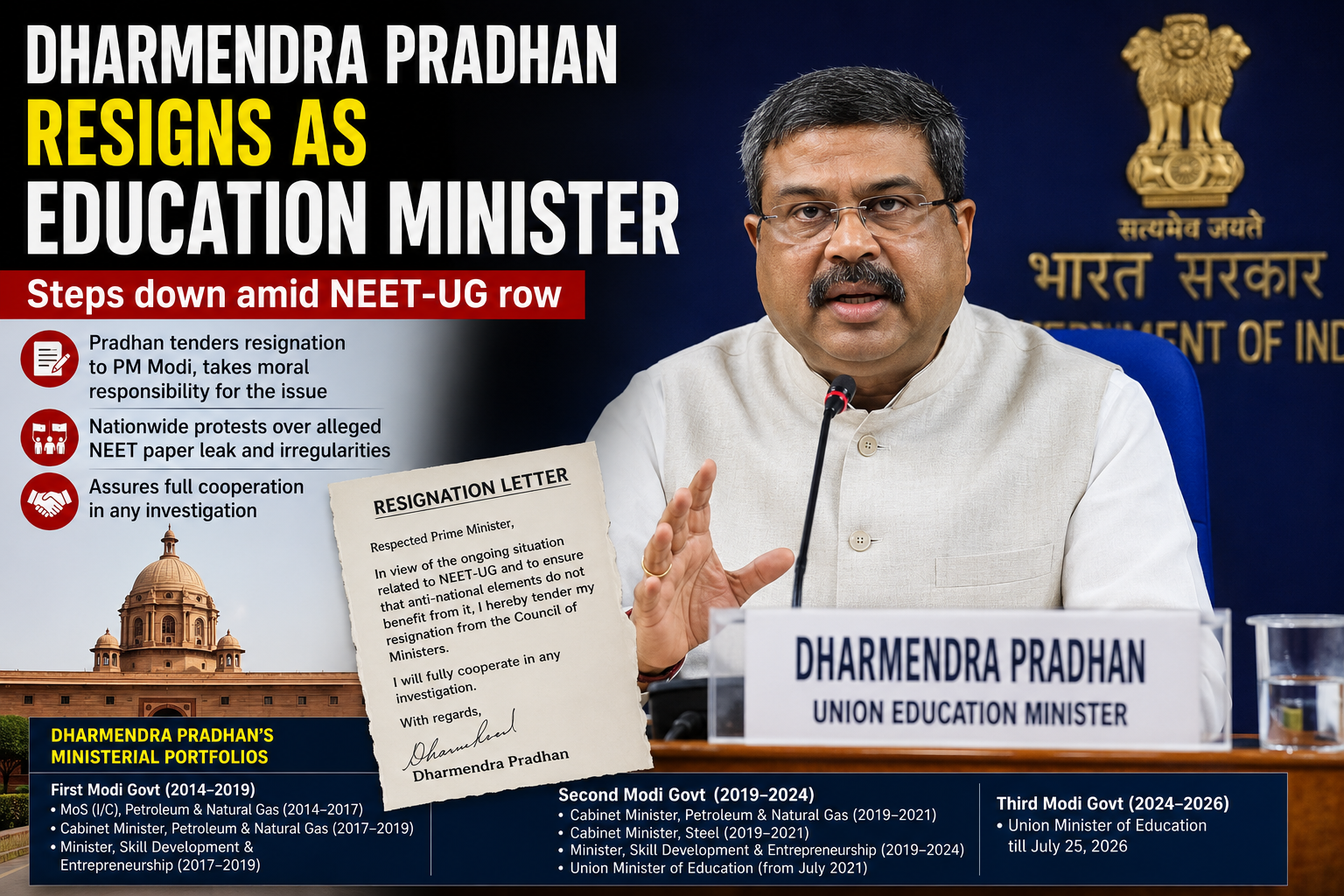 Dharmendra Pradhan Resigns as Union Education Minister Amid NEET Row