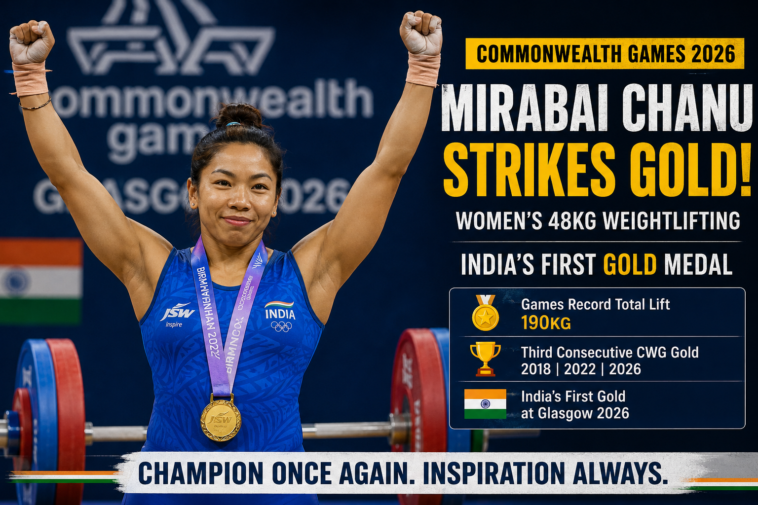 Mirabai Chanu Powers India to First Gold at Commonwealth Games 2026