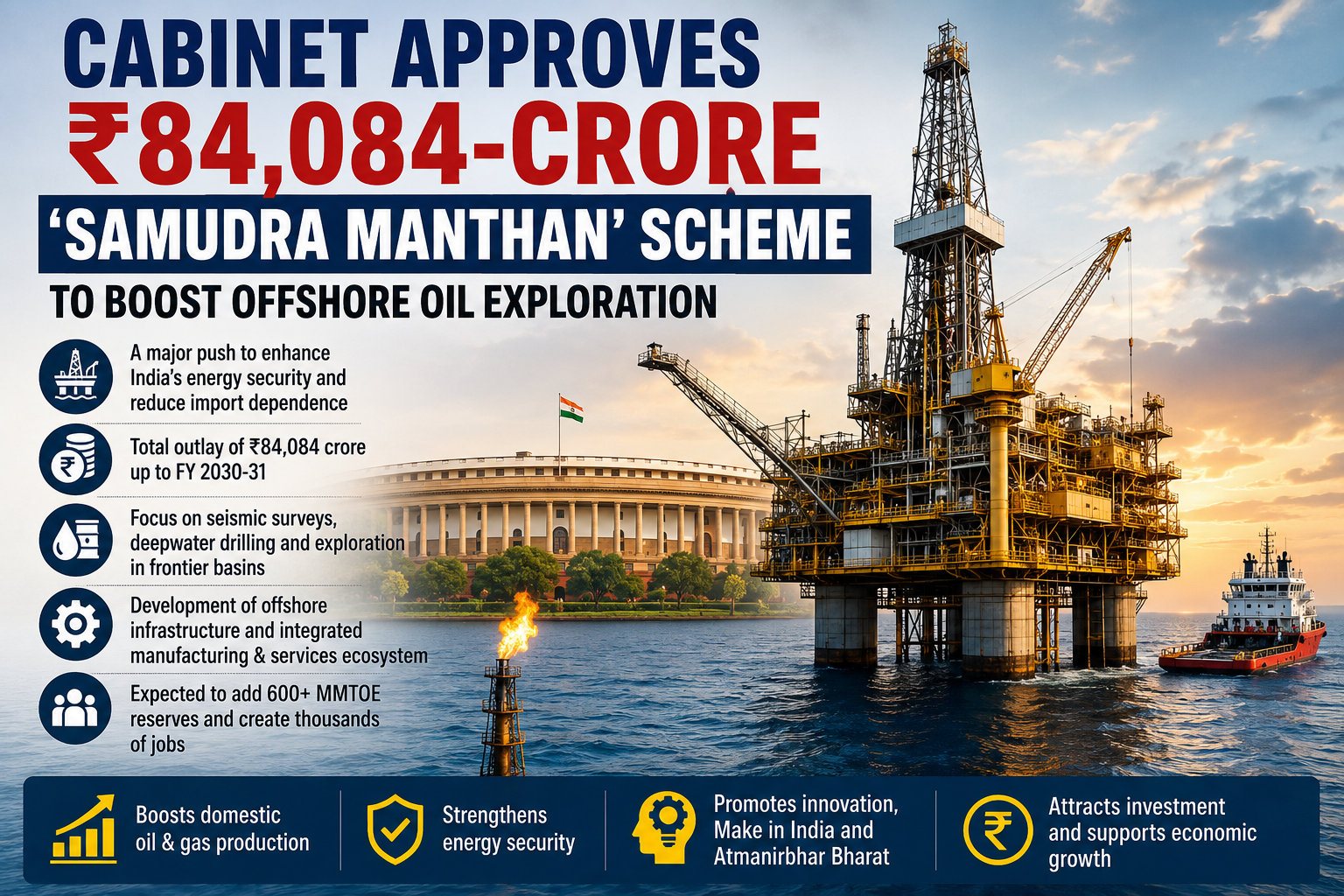 Cabinet Approves ₹84,084-Crore ‘Samudra Manthan’ Scheme to Strengthen Offshore Oil Exploration