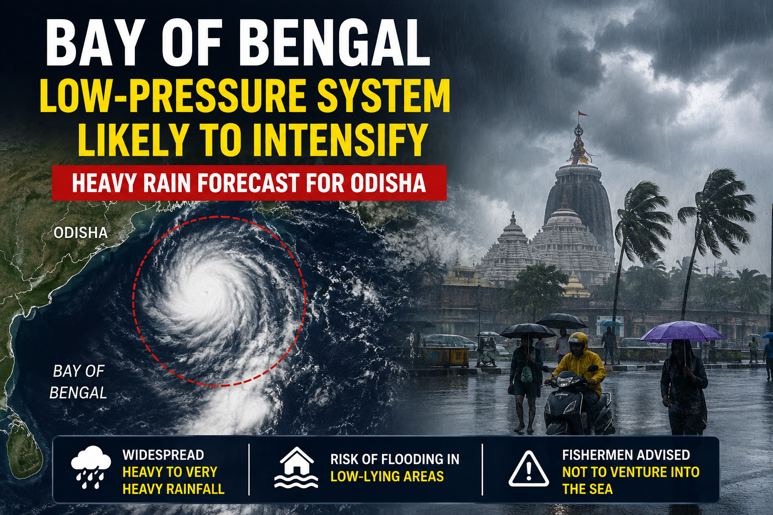 Bay of Bengal low-pressure system likely to intensify, heavy rain forecast for Odisha