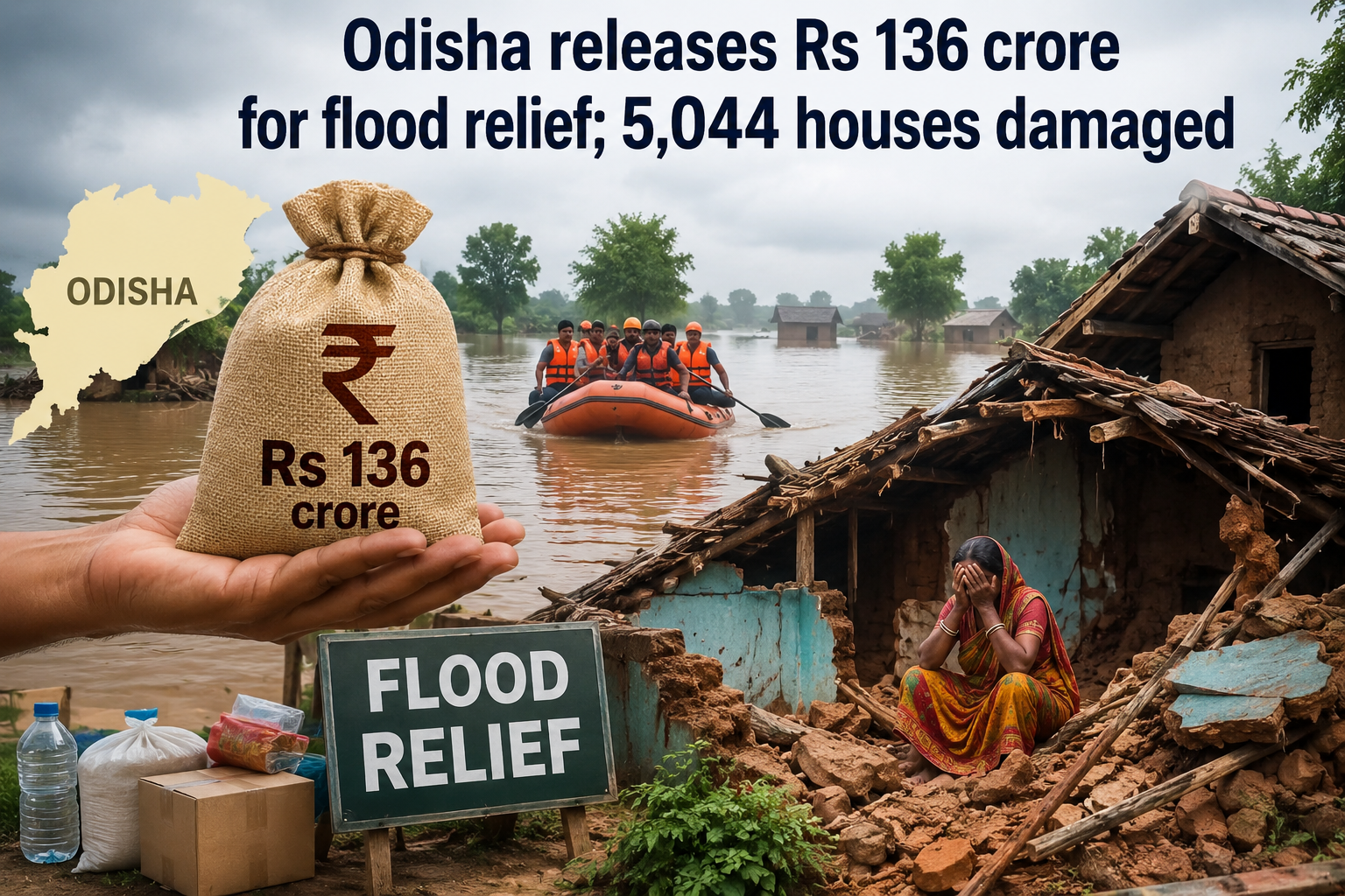 Odisha releases Rs 136 crore for flood relief; 5,044 houses damaged