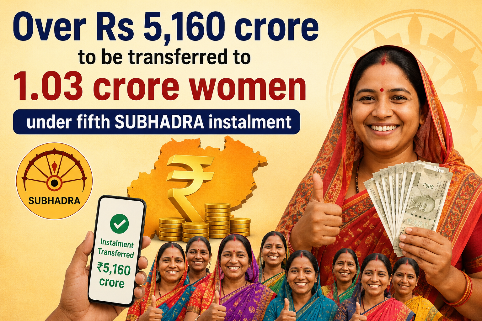 Over Rs 5,160 crore to be transferred to 1.03 crore women under fifth SUBHADRA instalment
