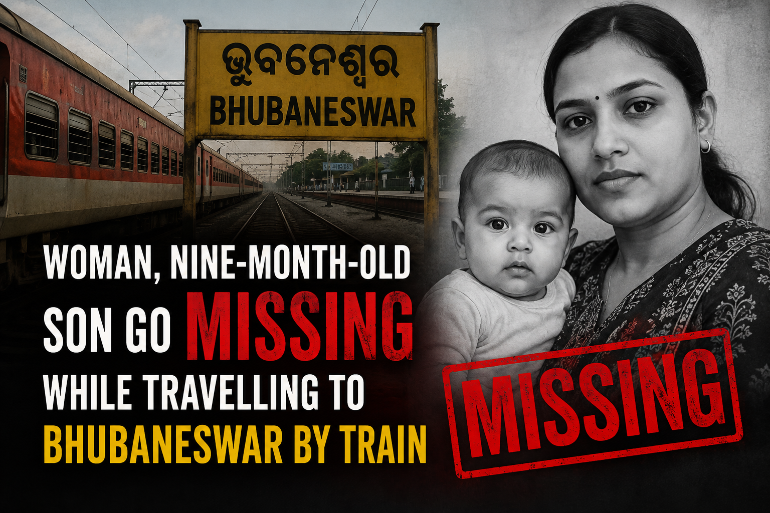 Woman, nine-month-old son go missing while travelling to Bhubaneswar by train