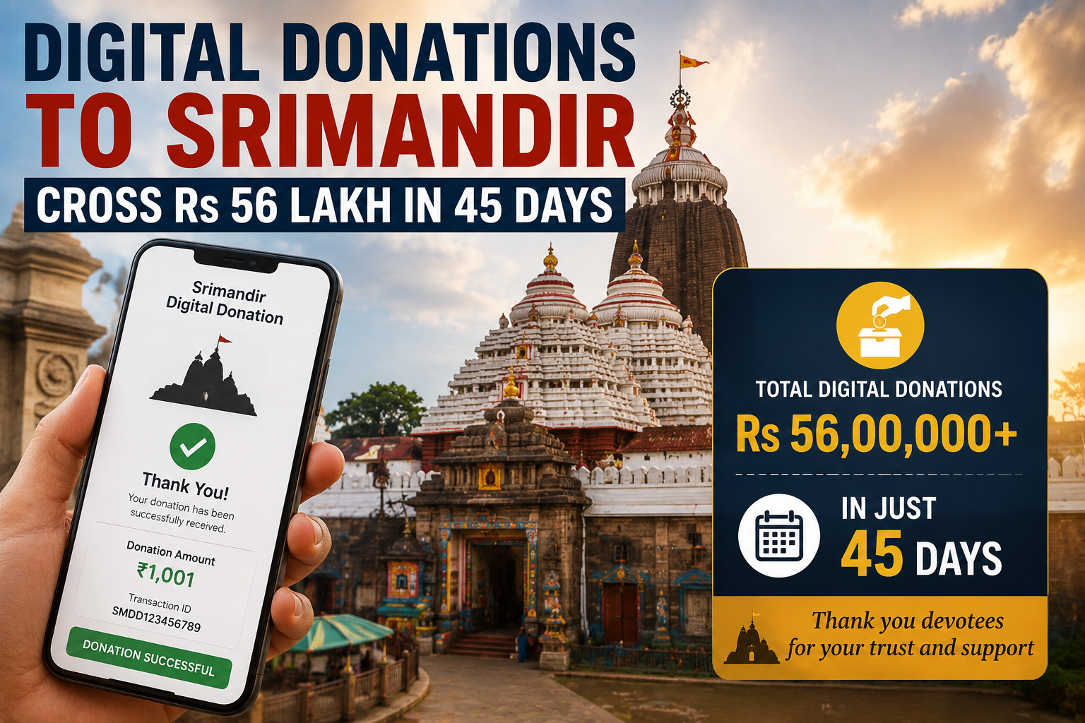 Digital donations to Srimandir cross Rs 56 lakh in 45 days