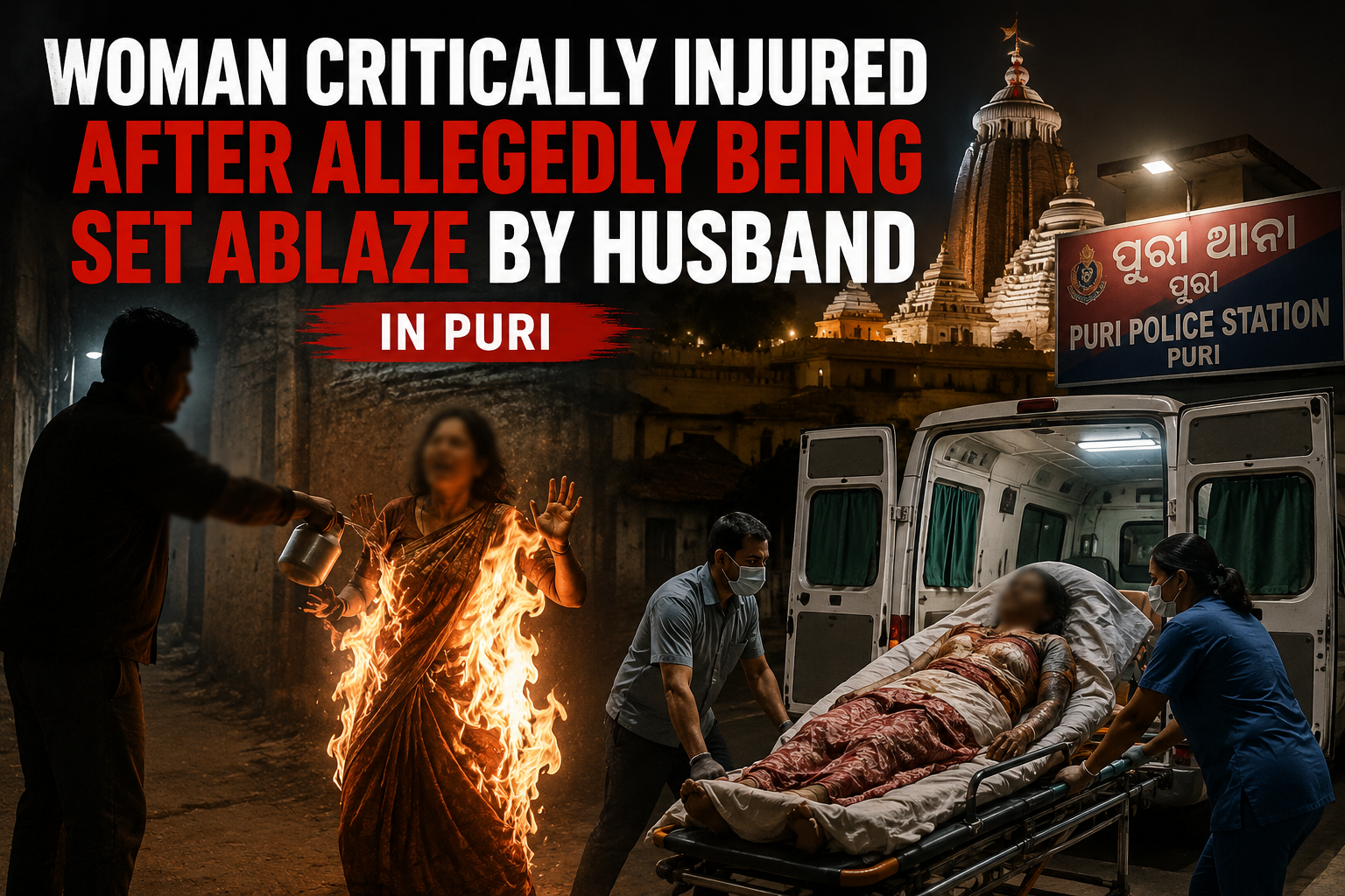 Woman critically injured after allegedly being set ablaze by husband in Puri