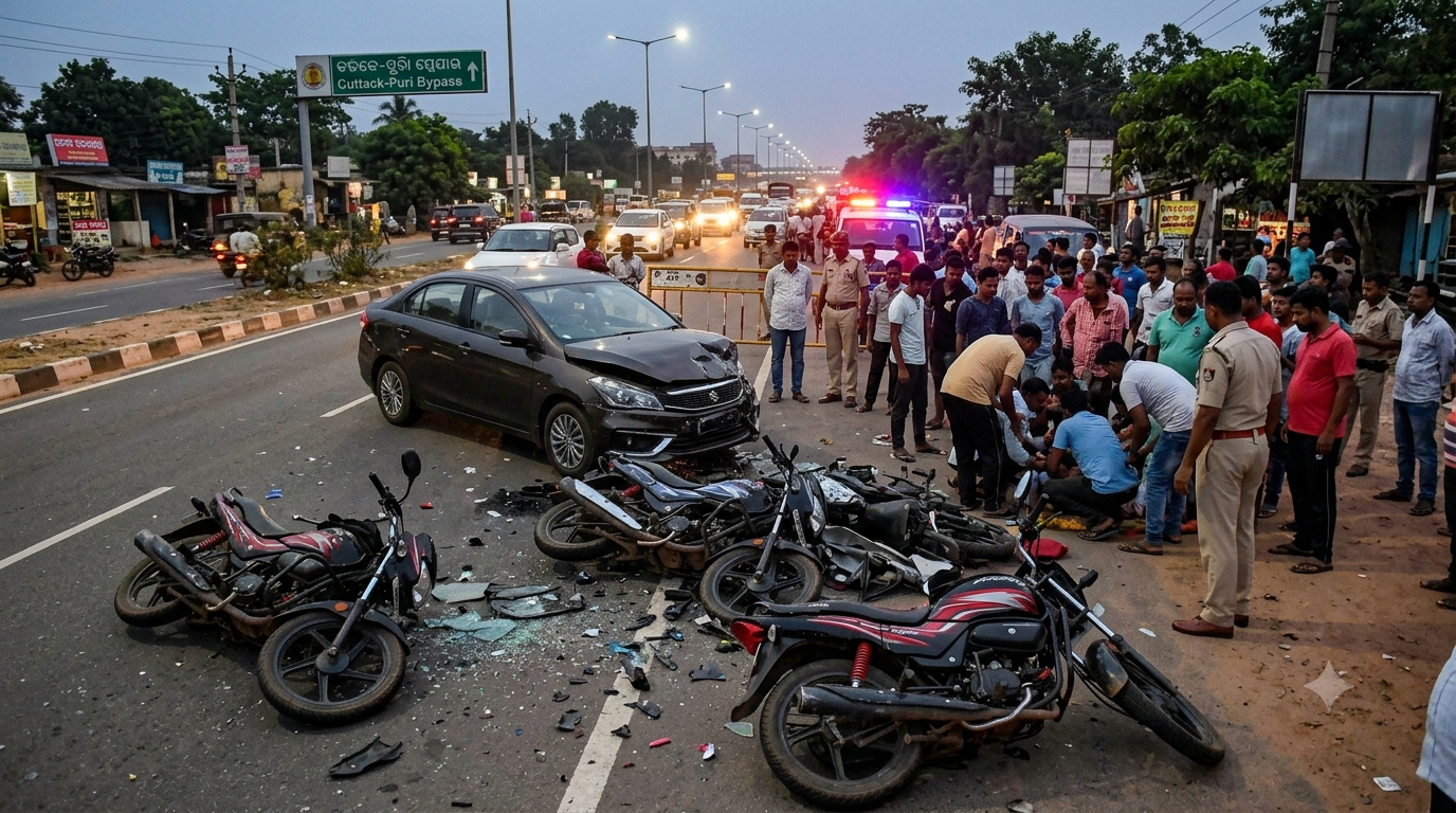 Speeding car hits 5–6 bikes on Cuttack-Puri Bypass in Bhubaneswar, several injured