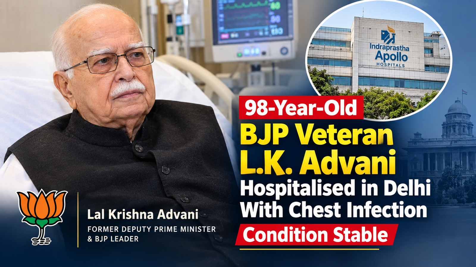 98-Year-Old BJP Veteran L.K. Advani Hospitalised in Delhi With Chest Infection, Condition Stable
