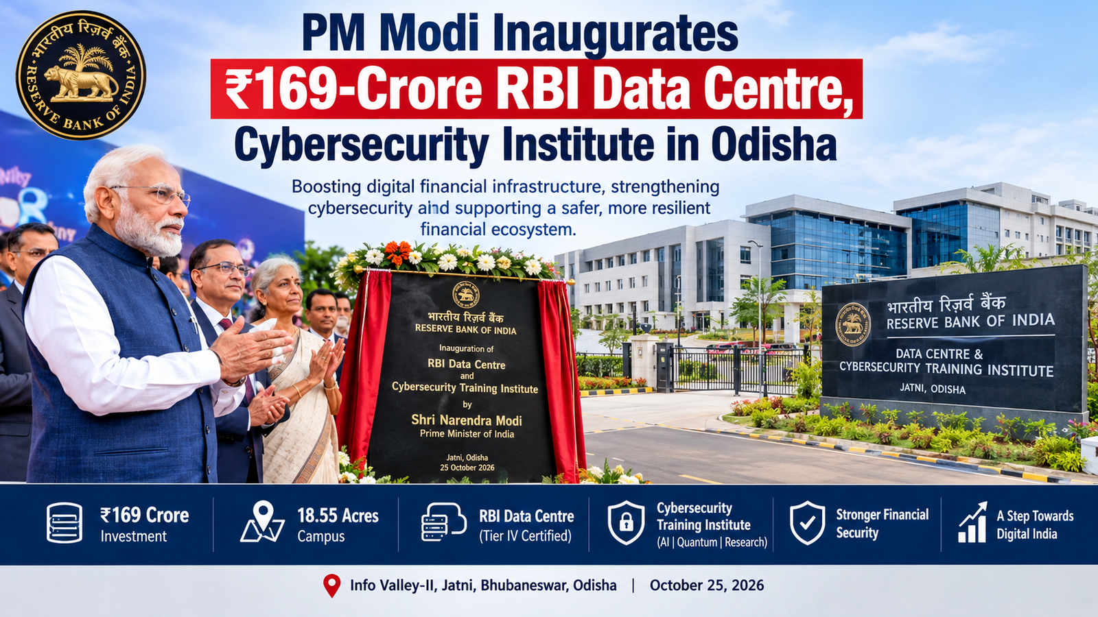 PM Modi Inaugurates ₹169-Crore RBI Data Centre, Cybersecurity Institute in Odisha